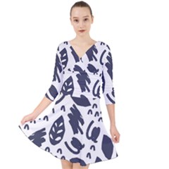 Orchard Leaves Quarter Sleeve Front Wrap Dress by andStretch