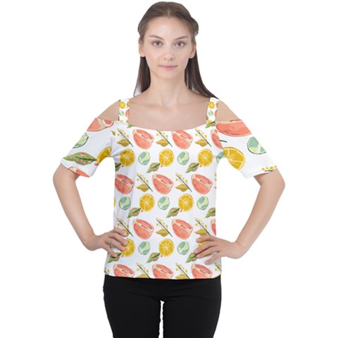 Citrus Gouache Pattern Cutout Shoulder Tee by EvgeniaEsenina