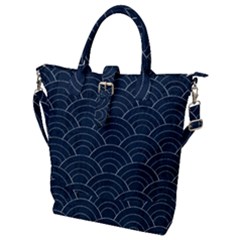 Blue Sashiko Pattern Buckle Top Tote Bag by goljakoff