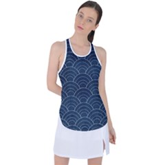 Blue Sashiko Pattern Racer Back Mesh Tank Top by goljakoff