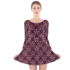 Golden Pentagram Long Sleeve Velvet Skater Dress by Angelandspot