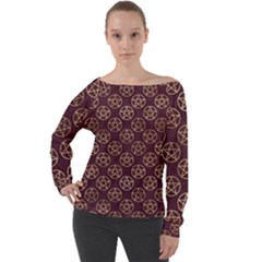 Golden Pentagram Off Shoulder Long Sleeve Velour Top by Angelandspot