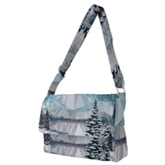 Winter Landscape Low Poly Polygons Full Print Messenger Bag (m)