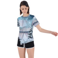 Winter Landscape Low Poly Polygons Asymmetrical Short Sleeve Sports Tee by HermanTelo