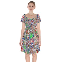 Pop Art - Spirals World 1 Short Sleeve Bardot Dress by EDDArt