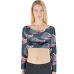 Doodle Queen Fish Pattern Long Sleeve Crop Top