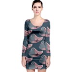 Doodle Queen Fish Pattern Long Sleeve Bodycon Dress