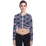 Doodle Queen Fish Pattern Long Sleeve Zip Up Bomber Jacket