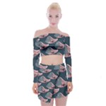 Doodle Queen Fish Pattern Off Shoulder Top with Mini Skirt Set