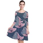 Doodle Queen Fish Pattern Quarter Sleeve Waist Band Dress