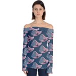 Doodle Queen Fish Pattern Off Shoulder Long Sleeve Top