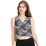 Doodle Queen Fish Pattern V-Neck Cropped Tank Top