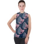 Doodle Queen Fish Pattern Mock Neck Chiffon Sleeveless Top