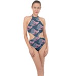 Doodle Queen Fish Pattern Halter Side Cut Swimsuit