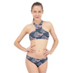 Doodle Queen Fish Pattern High Neck Bikini Set