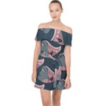 Doodle Queen Fish Pattern Off Shoulder Chiffon Dress