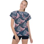 Doodle Queen Fish Pattern Ruffle Collar Chiffon Blouse