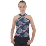 Doodle Queen Fish Pattern Cross Neck Velour Top