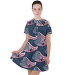 Doodle Queen Fish Pattern Short Sleeve Shoulder Cut Out Dress 