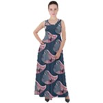 Doodle Queen Fish Pattern Empire Waist Velour Maxi Dress