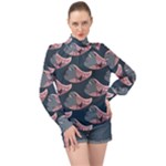 Doodle Queen Fish Pattern High Neck Long Sleeve Chiffon Top