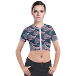 Doodle Queen Fish Pattern Short Sleeve Cropped Jacket