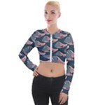 Doodle Queen Fish Pattern Long Sleeve Cropped Velvet Jacket