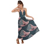 Doodle Queen Fish Pattern Backless Maxi Beach Dress