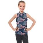 Doodle Queen Fish Pattern Kids  Sleeveless Polo Tee