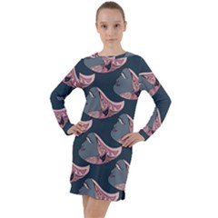 Doodle Queen Fish Pattern Long Sleeve Hoodie Dress by tmsartbazaar