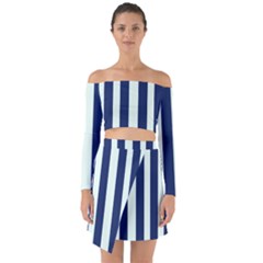 Navy In Vertical Stripes Off Shoulder Top With Skirt Set by Janetaudreywilson