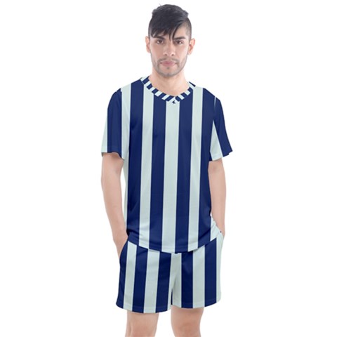 Navy In Vertical Stripes Men s Mesh Tee And Shorts Set by Janetaudreywilson