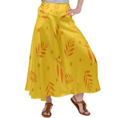 Abstract Yellow Floral Pattern Satin Palazzo Pants