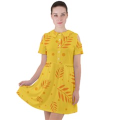 Abstract Yellow Floral Pattern Short Sleeve Shoulder Cut Out Dress  by brightlightarts