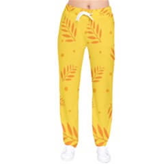 Abstract Yellow Floral Pattern Women Velvet Drawstring Pants by brightlightarts