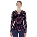 Dark Floral Ornate Print V-Neck Long Sleeve Top View1