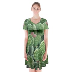 Green Cactus Short Sleeve V-neck Flare Dress by Sparkle