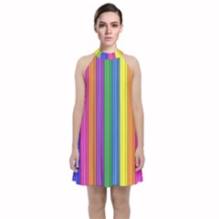 Colorful Spongestrips Velvet Halter Neckline Dress  by Sparkle