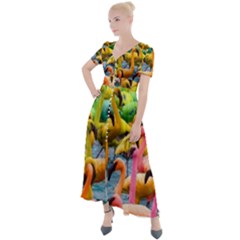 Rainbow Flamingos Button Up Short Sleeve Maxi Dress by Sparkle