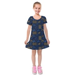 Tribal Festive Folk Pattern Kids  Short Sleeve Velvet Dress by tmsartbazaar