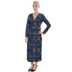 Tribal Festive Folk Pattern Velvet Maxi Wrap Dress by tmsartbazaar