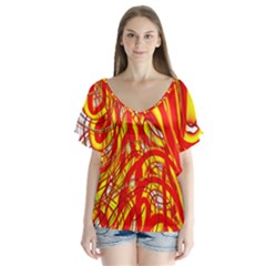 Fire On The Sun V-neck Flutter Sleeve Top