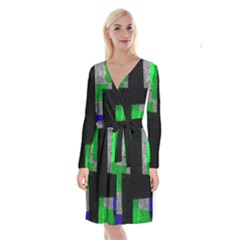 Abstract Tiles Long Sleeve Velvet Front Wrap Dress by essentialimage