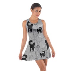 Grey Black Cats Design Cotton Racerback Dress by Abe731