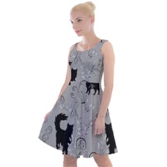 Grey Black Cats Design Knee Length Skater Dress by Abe731