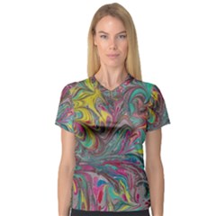 Abstract Marbling V-neck Sport Mesh Tee