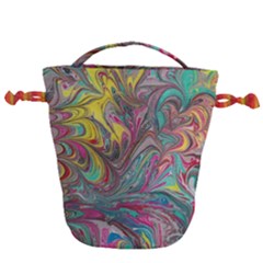 Abstract Marbling Swirls Drawstring Bucket Bag by kaleidomarblingart