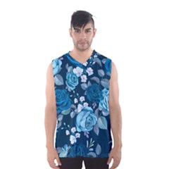 Blue Floral Print  Men s Basketball Tank Top by designsbymallika