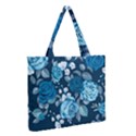 Blue Floral Print  Zipper Medium Tote Bag View2