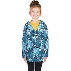 Blue Floral Print  Kids  Double Breasted Button Coat by designsbymallika